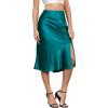 imageALCEA ROSEA Women High Waist Silky Satin Midi Skirt Elastic Waist A Line Skirt with Slit1951blackish Green