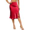 imageALCEA ROSEA Women High Waist Silky Satin Midi Skirt Elastic Waist A Line Skirt with SlitWine