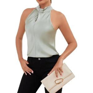 imageALCEA ROSEA Womens Silky Satin Camisole Top Twist Front Halter Sleeveless Satin Blouse Keyhole Back Tank Top 1889Light Green