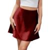 imageALCEA ROSEA Womens Elegant Silky Satin Mini Skirt High Waist Short Skirt Leopard Print Mini A Line Skirts for WomenBurgundy