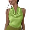 imageALCEA ROSEA Womens Silky Satin Camisole Halter Wrap Tie Back Cowl Neck Sleeveless Draped Backless Blouse Tank Top 1888Apple Green