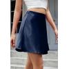 imageALCEA ROSEA Womens Elegant Silky Satin Mini Skirt High Waist Short Skirt Leopard Print Mini A Line Skirts for WomenNavy