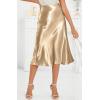 image:imageALCEA ROSEA Womens Satin High Waisted Silk Aline Wedding Elegant Elastic Midi Maxi Skirt7212dark Champagne