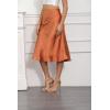 image:imageALCEA ROSEA Womens Satin High Waisted Silk Aline Wedding Elegant Elastic Midi Maxi SkirtCaramel
