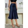 image:imageALCEA ROSEA Womens Satin High Waisted Silk Aline Wedding Elegant Elastic Midi Maxi SkirtNavy Blue