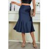 image:imageALCEA ROSEA Womens Satin High Waisted Silk Aline Wedding Elegant Elastic Midi Maxi SkirtNavy Blue