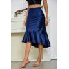 image:imageALCEA ROSEA Womens Satin High Waisted Silk Aline Wedding Elegant Elastic Midi Maxi SkirtNavy203