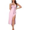 image:imageALCEA ROSEA Women Silk Satin Nightgown Sexy Lace Chemise Lingerie Long Sleepdress for Ladies Sleepwear Slip NegligeeNude Pinkbow