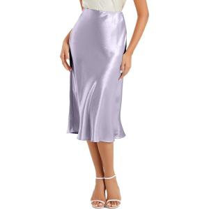 image:imageALCEA ROSEA Womens Satin High Waisted Silk Aline Wedding Elegant Elastic Midi Maxi Skirt7212 Light Purple