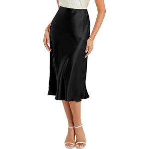 image:imageALCEA ROSEA Womens Satin High Waisted Silk Aline Wedding Elegant Elastic Midi Maxi Skirt7212black