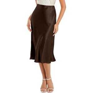 image:imageALCEA ROSEA Womens Satin High Waisted Silk Aline Wedding Elegant Elastic Midi Maxi Skirt7212brown