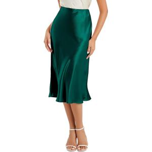 image:imageALCEA ROSEA Womens Satin High Waisted Silk Aline Wedding Elegant Elastic Midi Maxi Skirt7212dark Green