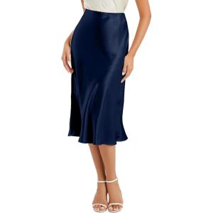 image:imageALCEA ROSEA Womens Satin High Waisted Silk Aline Wedding Elegant Elastic Midi Maxi Skirt7212navy