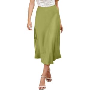 image:imageALCEA ROSEA Womens Satin High Waisted Silk Aline Wedding Elegant Elastic Midi Maxi Skirt7307apple Green