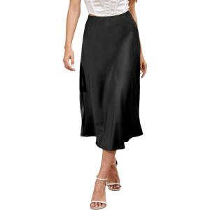 image:imageALCEA ROSEA Womens Satin High Waisted Silk Aline Wedding Elegant Elastic Midi Maxi Skirt7307black