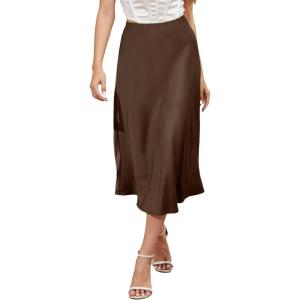 image:imageALCEA ROSEA Womens Satin High Waisted Silk Aline Wedding Elegant Elastic Midi Maxi Skirt7307brown