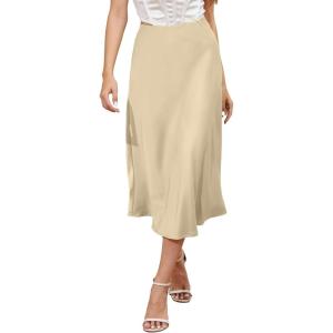 image:imageALCEA ROSEA Womens Satin High Waisted Silk Aline Wedding Elegant Elastic Midi Maxi Skirt7307champagne