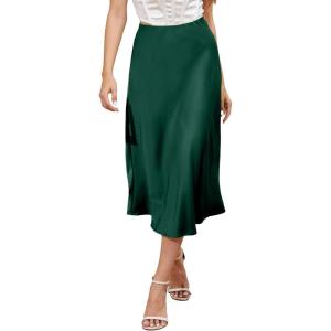 image:imageALCEA ROSEA Womens Satin High Waisted Silk Aline Wedding Elegant Elastic Midi Maxi Skirt7307dark Green