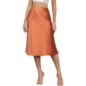 image:imageALCEA ROSEA Womens Satin High Waisted Silk Aline Wedding Elegant Elastic Midi Maxi SkirtCaramel