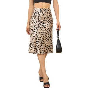 image:imageALCEA ROSEA Womens Satin High Waisted Silk Aline Wedding Elegant Elastic Midi Maxi SkirtLeopard