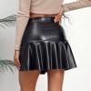 image:imageALCEA ROSEA Womens Leather Mini Skirt Ruffled Irregular Short Skirt High Waist Flared Mini Skater SkirtBlack