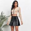 image:imageALCEA ROSEA Womens Leather Mini Skirt Ruffled Irregular Short Skirt High Waist Flared Mini Skater SkirtBlack