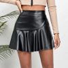 image:imageALCEA ROSEA Womens Leather Mini Skirt Ruffled Irregular Short Skirt High Waist Flared Mini Skater SkirtBlack