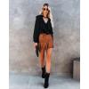 image:imageALCEA ROSEA Womens Leather Mini Skirt Ruffled Irregular Short Skirt High Waist Flared Mini Skater SkirtKhaki
