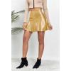 image:imageALCEA ROSEA Womens Leather Mini Skirt Ruffled Irregular Short Skirt High Waist Flared Mini Skater SkirtYellow Gold