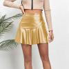 image:imageALCEA ROSEA Womens Leather Mini Skirt Ruffled Irregular Short Skirt High Waist Flared Mini Skater SkirtYellow Gold