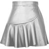 image:imageALCEA ROSEA Womens Leather Mini Skirt Ruffled Irregular Short Skirt High Waist Flared Mini Skater SkirtSliver