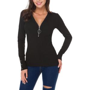 image:imageALCEA ROSEA Womens Sweater Sexy Fitted Zipper V Neck Knitwear Pullover SweaterBlack