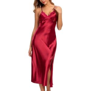 image:imageALCEA ROSEA Women Lingerie Sexy Silk Nightgown Lace Babydoll Satin Slip Teddy NightieWine2