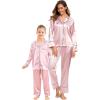 image:imageALCEA ROSEA Womens Silk Satin Pajamas Set 2 Piece Silky Pj Sets Sleepwear Loungewear Button Down Short Sleeve Bridesmaid Pjs