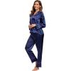 image:imageALCEA ROSEA Womens Silk Satin Pajamas Set 2 Piece Silky Pj Sets Sleepwear Loungewear Button Down Short Sleeve Bridesmaid PjsNavy Blue
