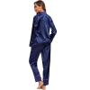 image:imageALCEA ROSEA Womens Silk Satin Pajamas Set 2 Piece Silky Pj Sets Sleepwear Loungewear Button Down Short Sleeve Bridesmaid PjsNavy Blue