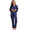 image:imageALCEA ROSEA Womens Silk Satin Pajamas Set 2 Piece Silky Pj Sets Sleepwear Loungewear Button Down Short Sleeve Bridesmaid PjsNavy Blue