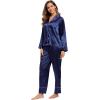 image:imageALCEA ROSEA Womens Silk Satin Pajamas Set 2 Piece Silky Pj Sets Sleepwear Loungewear Button Down Short Sleeve Bridesmaid PjsNavy Blue