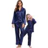 image:imageALCEA ROSEA Womens Silk Satin Pajamas Set 2 Piece Silky Pj Sets Sleepwear Loungewear Button Down Short Sleeve Bridesmaid PjsNavy Blue