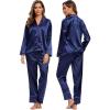 image:imageALCEA ROSEA Womens Silk Satin Pajamas Set 2 Piece Silky Pj Sets Sleepwear Loungewear Button Down Short Sleeve Bridesmaid PjsNavy Blue