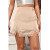 image:imageALCEA ROSEA Womens Satin Mini Lace Trim Split Skirt Split Hem High Waist ALine Short Bodycon Skirt 7806Beige