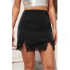 image:imageALCEA ROSEA Womens Satin Mini Lace Trim Split Skirt Split Hem High Waist ALine Short Bodycon Skirt 7806Black