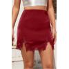 image:imageALCEA ROSEA Womens Satin Mini Lace Trim Split Skirt Split Hem High Waist ALine Short Bodycon Skirt 7806Burgundy