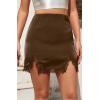 image:imageALCEA ROSEA Womens Satin Mini Lace Trim Split Skirt Split Hem High Waist ALine Short Bodycon Skirt 7806Khaki