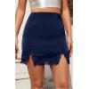 image:imageALCEA ROSEA Womens Satin Mini Lace Trim Split Skirt Split Hem High Waist ALine Short Bodycon Skirt 7806Navy