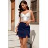 image:imageALCEA ROSEA Womens Satin Mini Lace Trim Split Skirt Split Hem High Waist ALine Short Bodycon Skirt 7806Navy