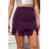 image:imageALCEA ROSEA Womens Satin Mini Lace Trim Split Skirt Split Hem High Waist ALine Short Bodycon Skirt 7806Plum