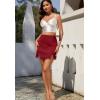 image:imageALCEA ROSEA Womens Satin Mini Lace Trim Split Skirt Split Hem High Waist ALine Short Bodycon Skirt 7806Wine