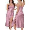 image:imageALCEA ROSEA Women Silk Satin Nightgown Sexy Lace Chemise Lingerie Long Sleepdress for Ladies Sleepwear Slip NegligeeBlushbow