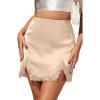 image:imageALCEA ROSEA Womens Satin Mini Lace Trim Split Skirt Split Hem High Waist ALine Short Bodycon Skirt 7806Beige